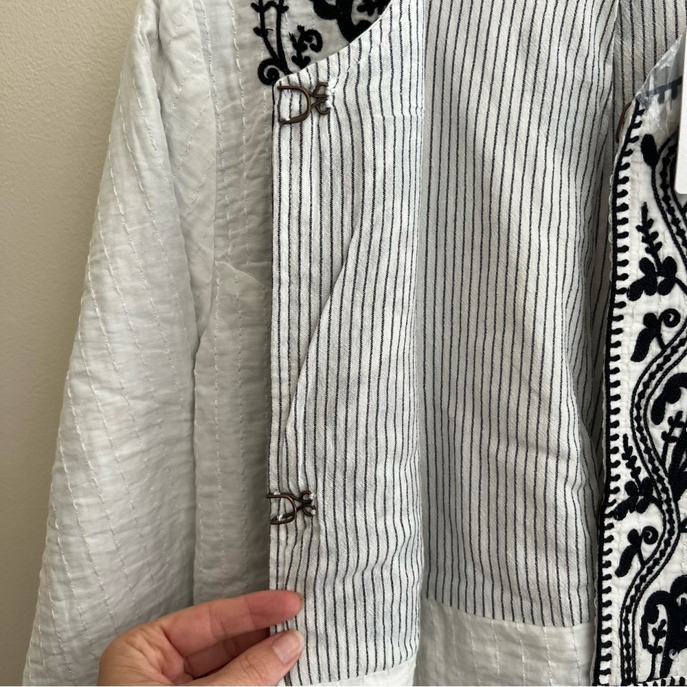 Soft Surroundings White Cropped Jacket with Black Embroidery - Picture 6 of 16